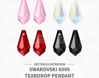 Vector Illustration of Swarovski 6000 Teardrop Pendants - Digital Clip Art Set - Instant Download