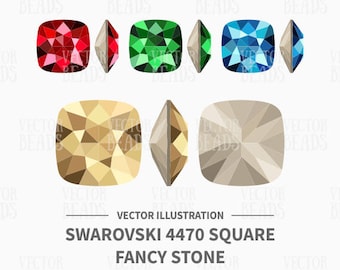 Vector Illustrations of Swarovski Square Fancy Stones 4470 - Digital Clip-art Set