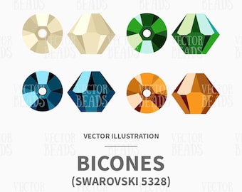 Vektor Illustration von Swarovski Bicone 5328 - Digital Clipart Set