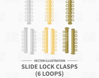 Vector Clip-art Set of Six Strand Slide Lock Clasp - Instant Download