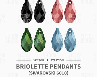 Ilustración vectorial de colgantes Swarovski 6010 Briolette - Clipart digital