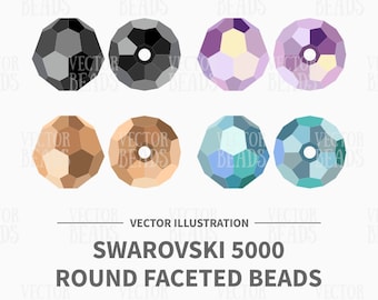 Vector Illustration of Swarovski 5000 Round Faceted Beads - Digital Clip art Set