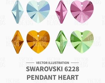 Vector Illustration of Swarovski 6228 Xilion Pendant Heart - Digital Clipart