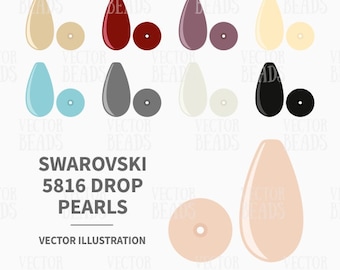 Vector Illustration of Swarovski 5816 Drop Pearls - Digital Clip Art