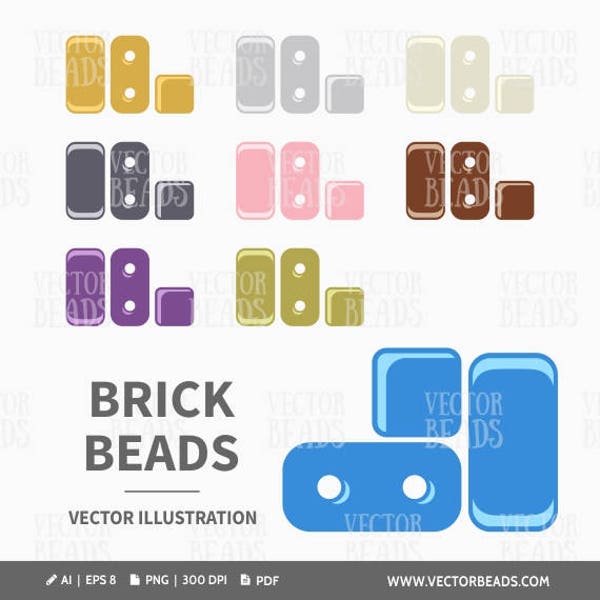 Clip Art Set of Two-Hole Brick Beads - Instant Download