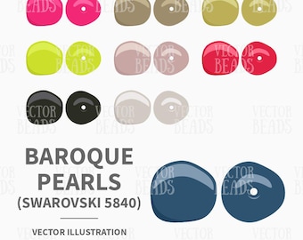 Conjunto de imágenes prediseñadas vectoriales de perlas barrocas Swarovski 5840 - Descarga instantánea