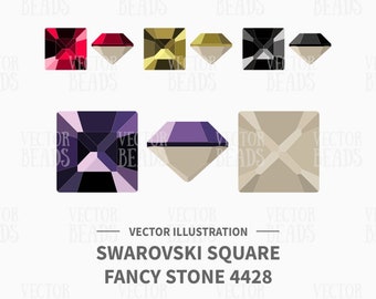 Vector Illustrations of Swarovski Square Fancy Stones 4428 - Digital Clip-art Set