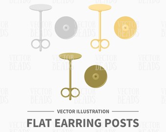Vector Clip Art Set of Flat Earring Posts - Instant Download
