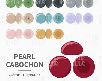 Vector Clipart Set of Pearl Cabochons - Instant Download