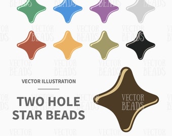 Vector Clip Art Set of Two-hole Star Beads - Instant Download