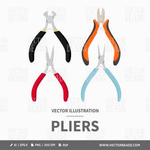 Vector Illustration of Jewellery Making Pliers - Digital Clipart Set