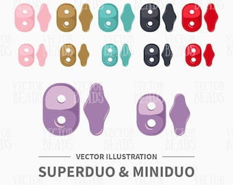 Ilustración vectorial de cuentas Superduo y MiniDuo - Clipart digital