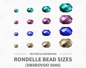 Conjunto de imágenes prediseñadas vectoriales de Swarovski 5040 Rondelle en diferentes tamaños - Descarga instantánea