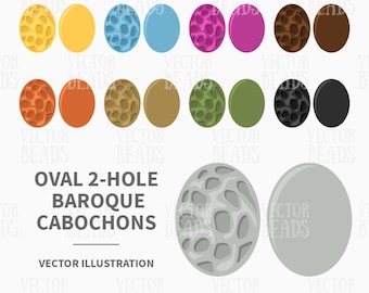 Zwei-Loch Oval Barocke Cabochons - Sofort Download