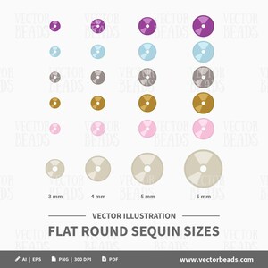 Vector Clipart Set of Flat Round Sequins - Sequin Sizes - Instant Download