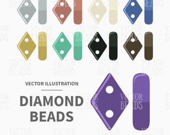 Vector Clipart Set of Two-hole Diamond Beads - Instant Download