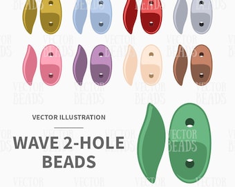 Vector Clipart Pack of Wave 2-hole Beads