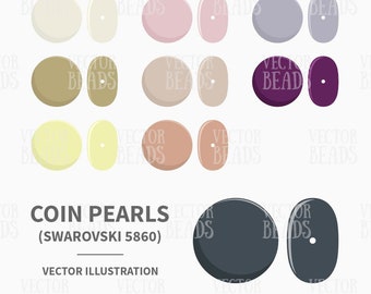 Vector Clipart Set of Coin Pearls (Swarovski 5860) - Instant Download