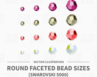 Vector Illustration of Swarovski 5000 Round Faceted Bead Sizes - Instant Download