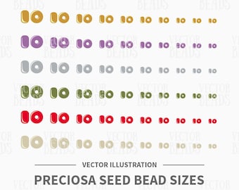 Conjunto de imágenes prediseñadas de cuentas de semillas redondas: tamaños de cuentas de semillas Preciosa: descarga instantánea