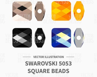 Vector Illustration of Swarovski 5053 Mini Square Beads - Digital Clip Art