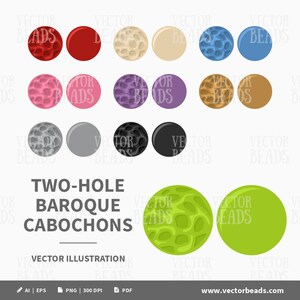 Vector Clipart Pack of Two-hole Baroque Cabochons - Instant Download