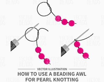 How To Use A Beading Awl For Pearl Knotting - Vector Illustration