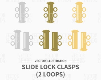Vector Clip-art Set de Two Strand Slide Lock Cierre - Descarga Instantánea