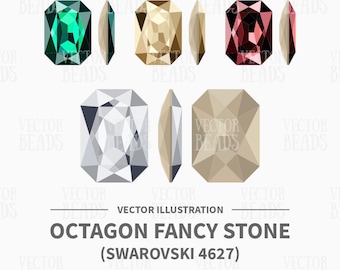 Ilustración vectorial de la piedra de fantasía octagonal Swarovski 4627 - Clip Art digital