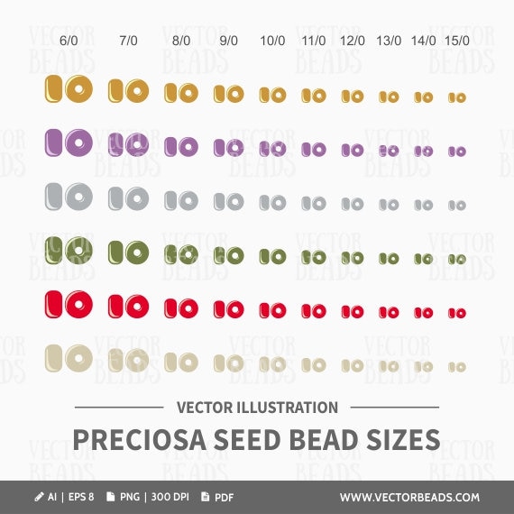 Clip Art Set of Round Seed Beads Preciosa Seed Bead Sizes Instant