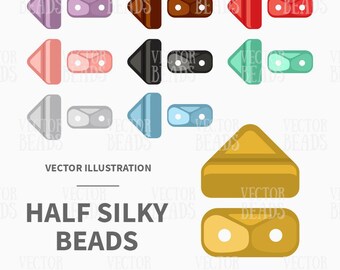 Vector Clip Art Set of Two-hole Half Silky Beads - Instant Download