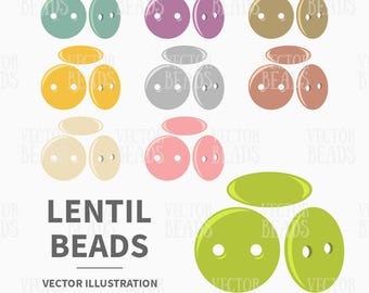 Digital Clip Art Set of Two-Hole Lentil Beads - Instant Download