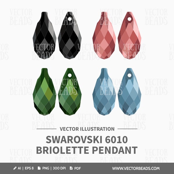 Vector Illustration of Swarovski 6010 Briolette Pendants - Digital Clipart