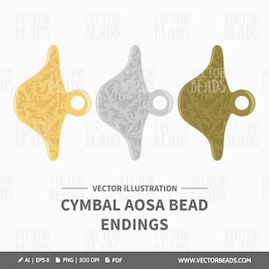 Vector Clipart Set Of Cymbal Aosa Paisley Bead Endings - Instant Download