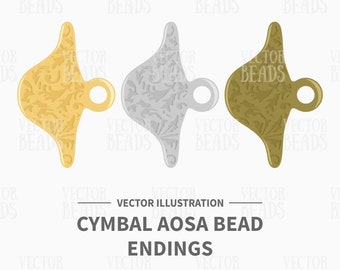 Vector Clipart Set Of Cymbal Aosa Paisley Bead Endings - Instant Download