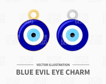 Vector Clipart Set de Blue Evil Eye Charms - Descarga instantánea