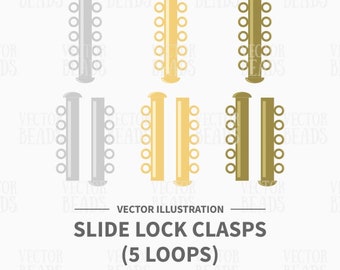 Vector Clip-art Set of Five Strand Tube Clasp - Instant Download