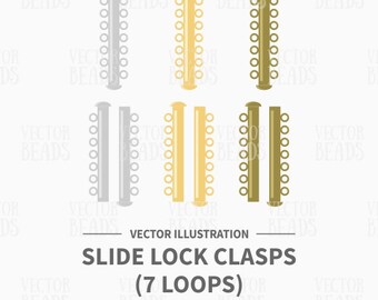 Vector Clip-art Set of 7 Strand Slide Lock Clasp - Instant Download