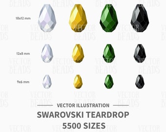Vector Illustration of Swarovski Teardrop Beads 5500 - Instant Download