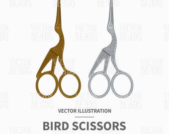 Vector Clipart Set of Stork Bird Scissors - Instant Download