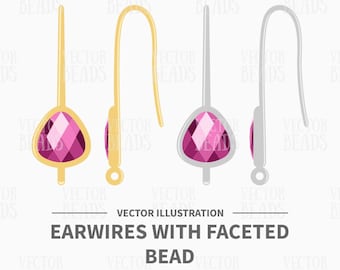 Vector Clip Art Set de Earwires Con Perla Facetada - Descarga Instantánea