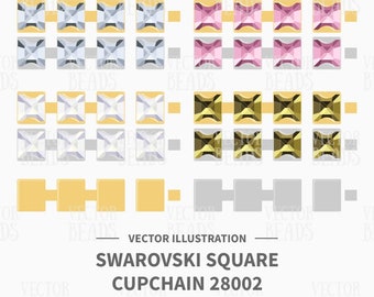 Vector Illustration of Swarovski Square Cupchain 28002 - Digital Clipart Set