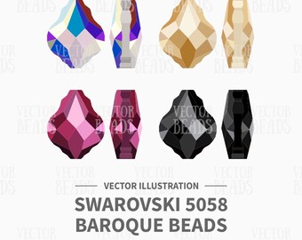 Vector Illustration of Swarovski 5058 Baroque Beads - Digital Clip Art