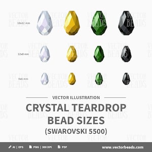 Vector Illustration of Swarovski Teardrop Beads 5500 - Instant Download