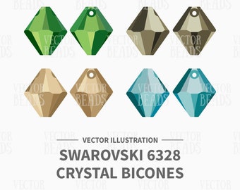 Vector Illustration Of Swarovski Bicone 6328 - Digital Beads - Instant Download