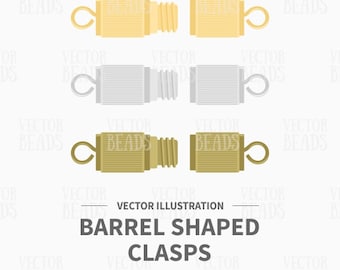 Vector Illustration of Jewelry Barrel Shaped Clasps - Digital Clipart