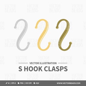 Vector Clipart Pack of S Hook Clasp for Drawing Beading Patterns - Instant Download