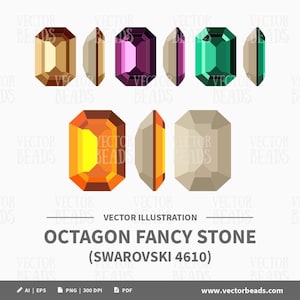 Vector Flat Illustration of Swarovski 4610 Octagon Fancy Stones