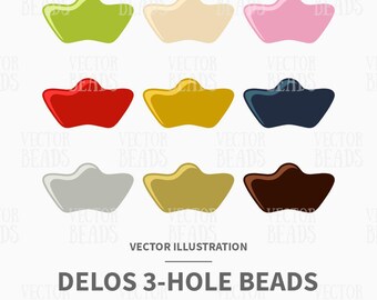 Vector Clip Art Set of 3-hole Delos Beads - Instant Download