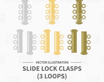 Vector Clip-art Set of Three Strand Slide Lock Clasp - Instant Download